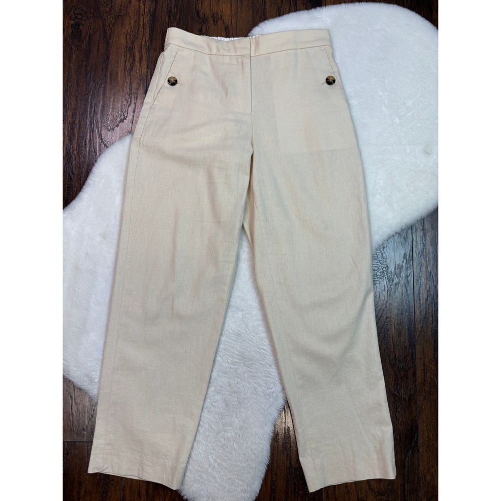 J. Crew Pants 4 Beige Straight Leg Ankle Linen Blend High-Rise SummerWomen